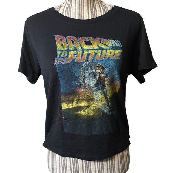 Back To The Future Tops - Back to the Future Tee XL Jrs Black Graphic Cropped Short Sleeves Marty McFly